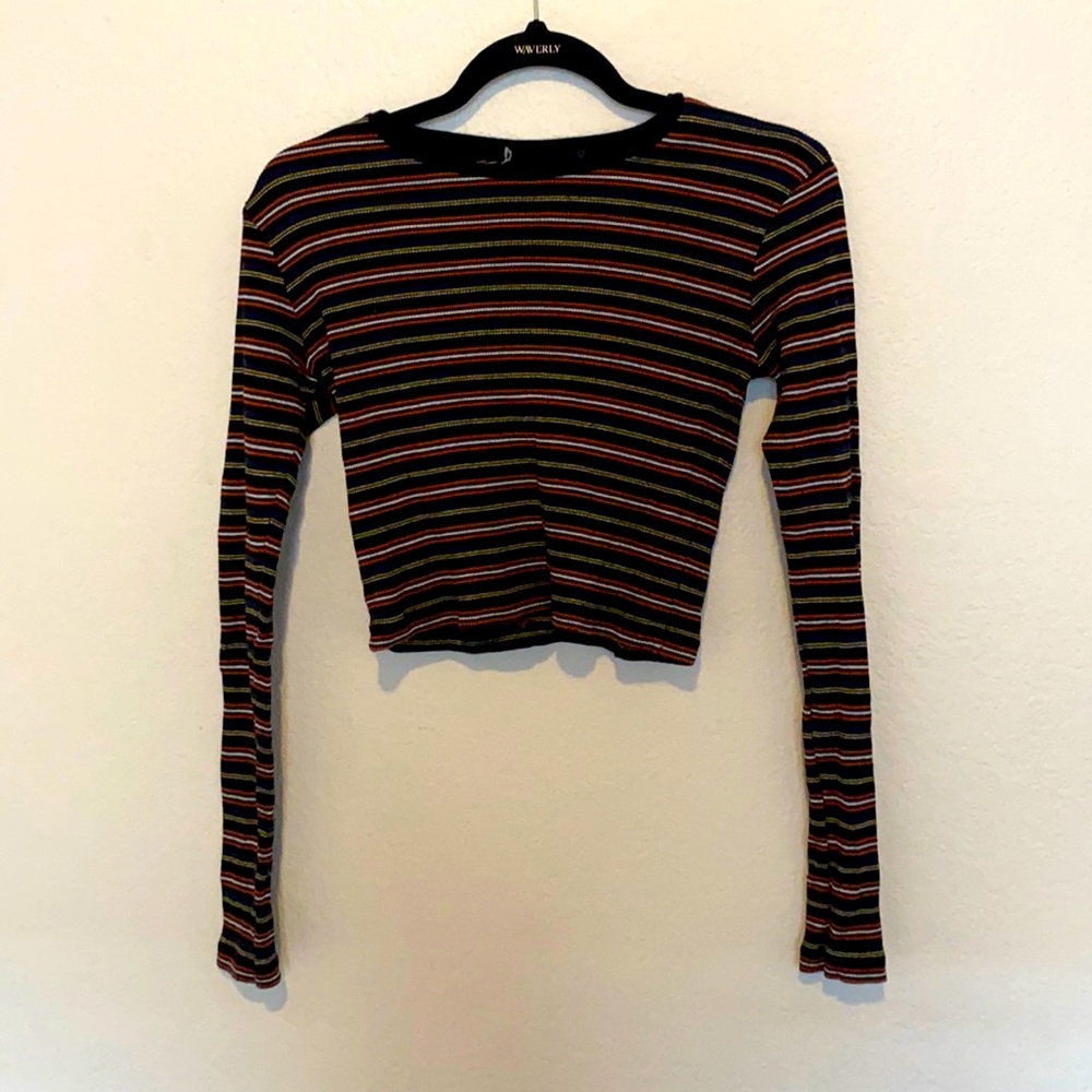 Forever 21 Striped Long Sleeve Crop Top